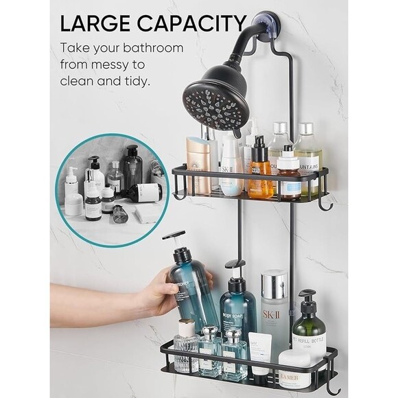 Cobbe Anti-Swing Shower Caddy Hanging with 4 Hooks, No Drilling Organizer, Black - Picture 3 of 8